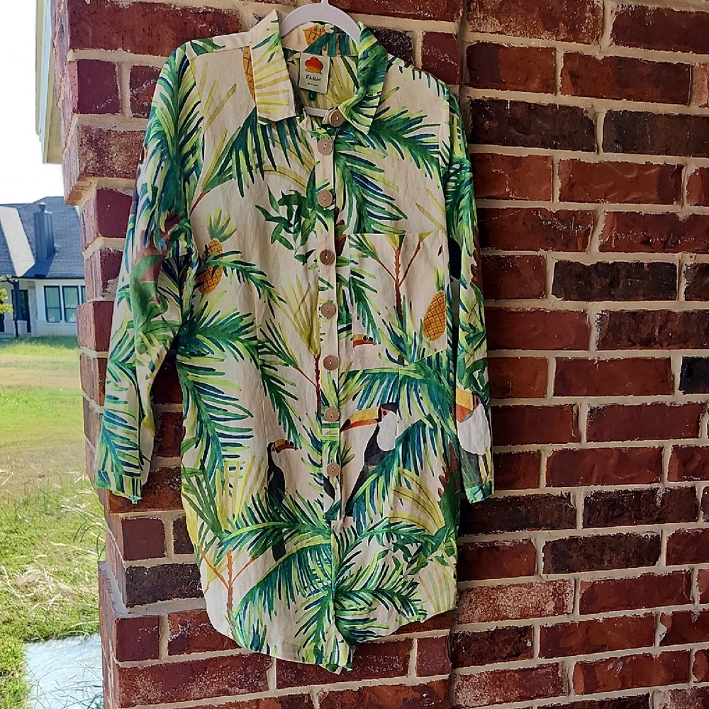 Farm Rio Tropical Print Button-Up Shirt Paradise Romper - Picture 3 of 14